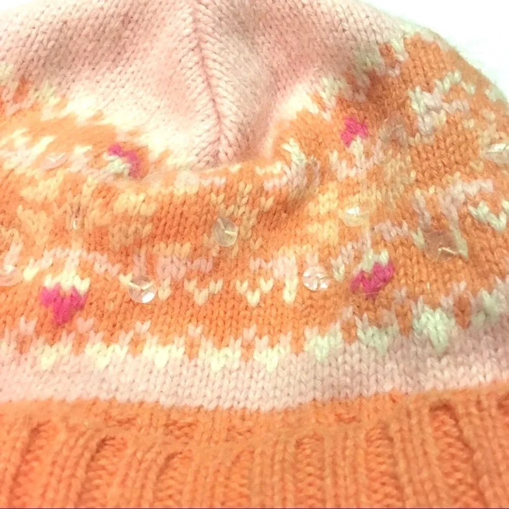 Justice Girls Orange & Pink Beanie Hat w/ Sparkles